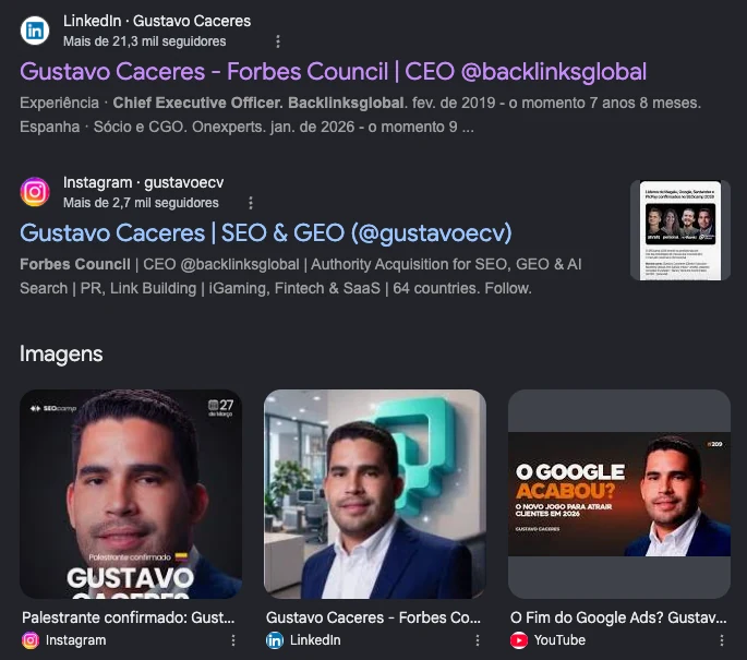 Real Google screenshot for the search gustavo caceres